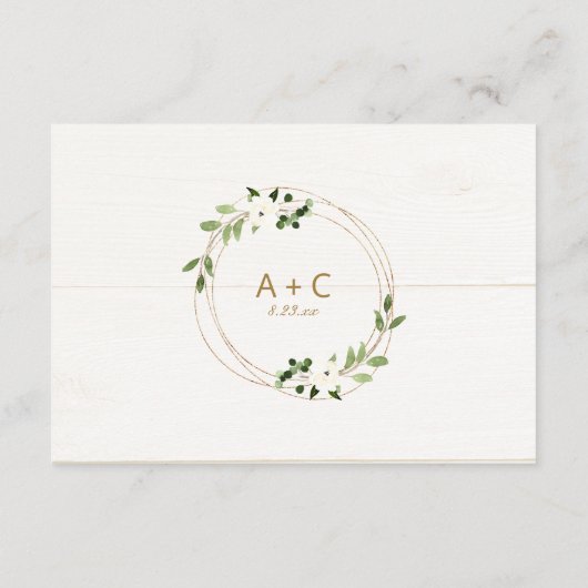 Moderne Bruiloft Geometrische Waterverf Groen Hout Informatiekaartje (Achterkant)