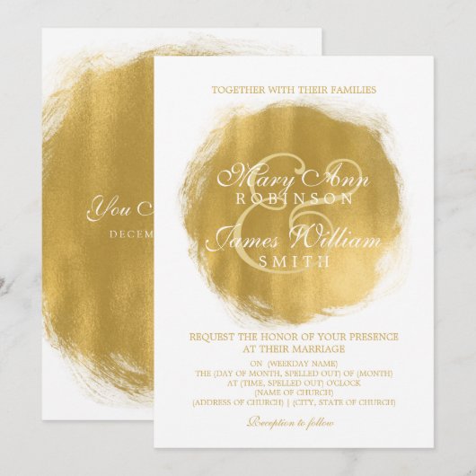 Moderne bruiloft gouden verf look kaart (Voorkant / Achterkant)