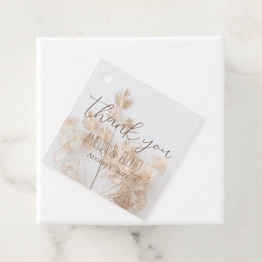 Moderne bruiloft gunst gouden bloemen elegant dank bedankjes labels (In situ)