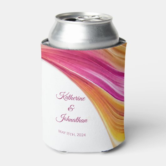 Moderne bruiloft gunsten-roze Sinaasappel-geel Blikjeskoeler (Blikje Voorkant)