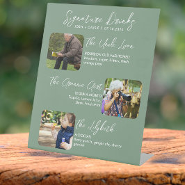 Moderne bruiloft handtekening Drinken en foto's te Reclamebord Met Voetstuk