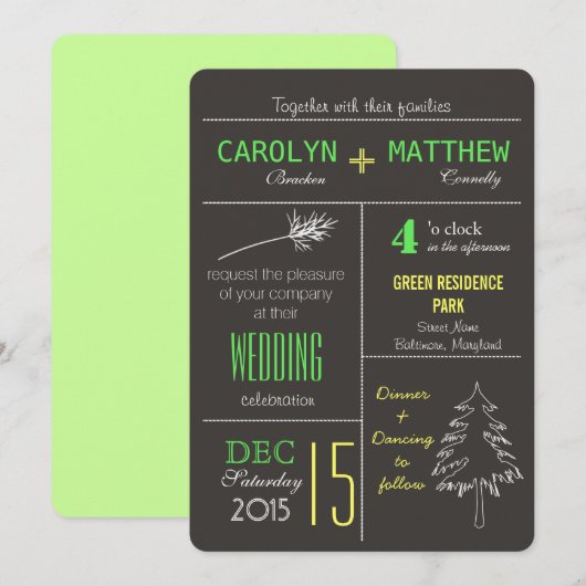 Moderne bruiloft in de Bossen - boom laat uitnodig Kaart (Voorkant / Achterkant)