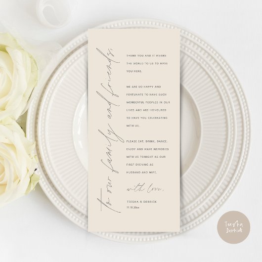 Moderne bruiloft in een binnenste plaats Hartelijk Programmakaart