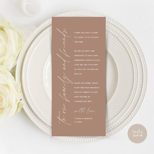 Moderne bruiloft in een binnenste plaats Hartelijk Programmakaart