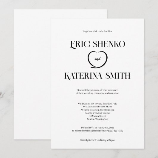 Moderne bruiloft in zwart-wittekst kaart (Voorkant / Achterkant)
