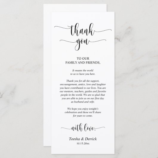 Moderne bruiloft, instelbare plaats bedankt prog programmakaart (Voorkant / Achterkant)
