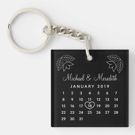 Moderne bruiloft Jubileum datum Valentijnsdag Sleutelhanger (Voorkant)