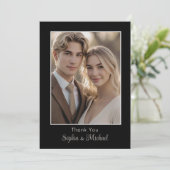 Moderne bruiloft Kaart dank u kaart foto zwart (Staand voorkant)