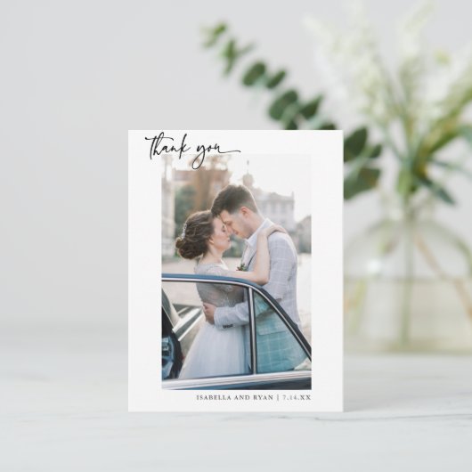 Moderne bruiloft kalligrafie Foto bedankt Briefkaart (Staand voorkant)