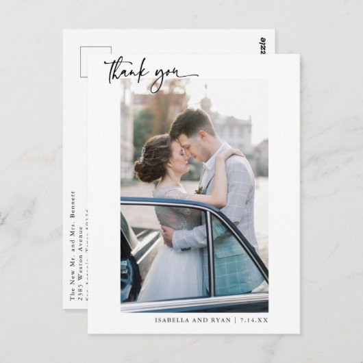 Moderne bruiloft kalligrafie Foto bedankt Briefkaart (Voorkant / Achterkant)