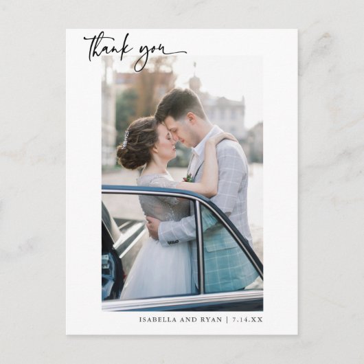 Moderne bruiloft kalligrafie Foto bedankt Briefkaart (Voorkant)