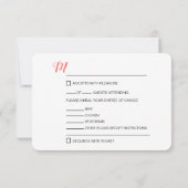 Moderne bruiloft koraal RSVP Menu Selectie Opties (Achterkant)