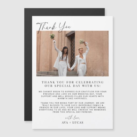 Moderne bruiloft magnetische foto dank u kaart magnetische uitnodiging (Voorkant / Achterkant)