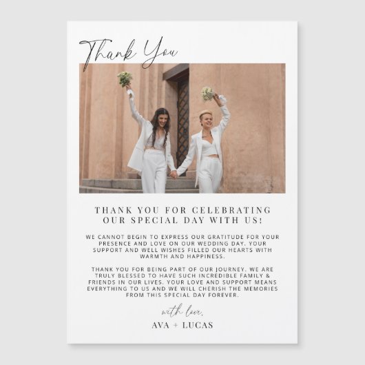 Moderne bruiloft magnetische foto dank u kaart magnetische uitnodiging (Voorkant)