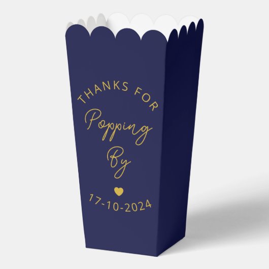 Moderne bruiloft marine en gouden popcorn bedankdoosjes (Achterkant)