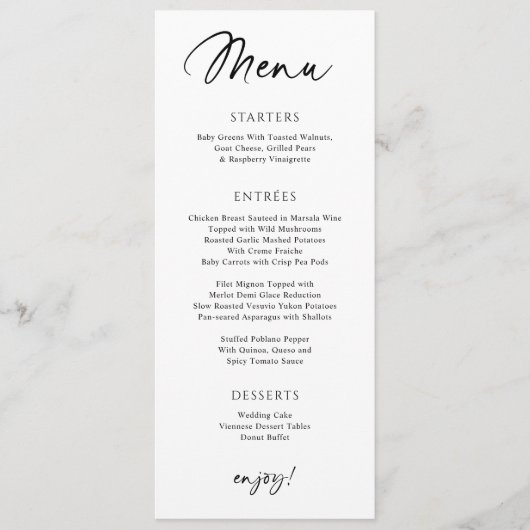 Moderne bruiloft Menu Fun Casual handschrift (Voorkant)