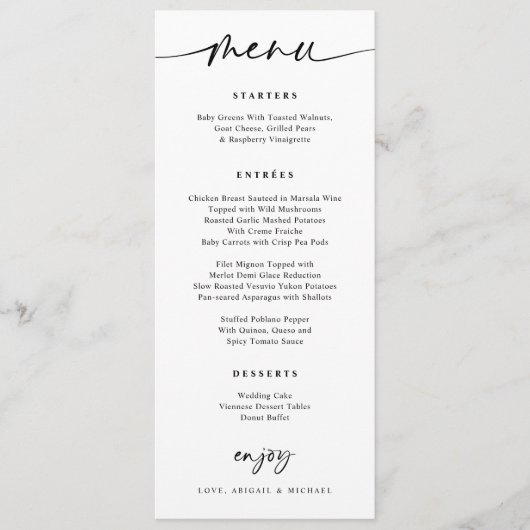 Moderne bruiloft Menu Fun Casual handschrift (Voorkant)