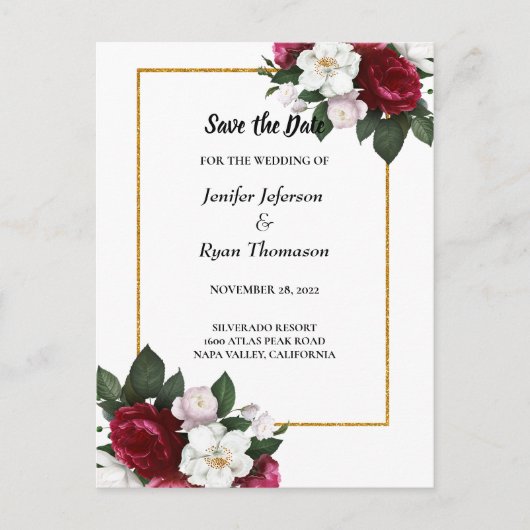 Moderne bruiloft met bloemen, behalve het date bri aankondigingskaart (Voorkant)