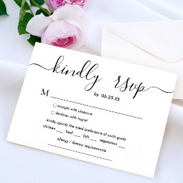 Moderne bruiloft met elegant script en maaltijdkeu RSVP kaartje