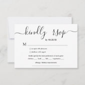 Moderne bruiloft met elegant script en maaltijdkeu RSVP kaartje (Voorkant)