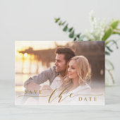 Moderne bruiloft met foto Gold Save the Date Flat  (Staand voorkant)