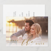 Moderne bruiloft met foto Gold Save the Date Flat  (Voorkant / Achterkant)