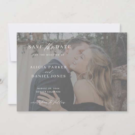 Moderne bruiloft met fotobedekking save the date (Voorkant)