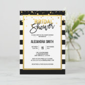 Moderne bruiloft met gouden zwarte witte strepen kaart (Staand voorkant)