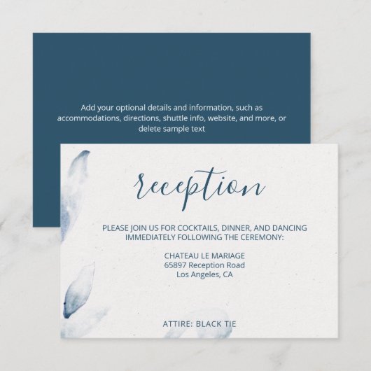 Moderne bruiloft met hedendaagse blauwe waterverf informatiekaartje (Voorkant / Achterkant)