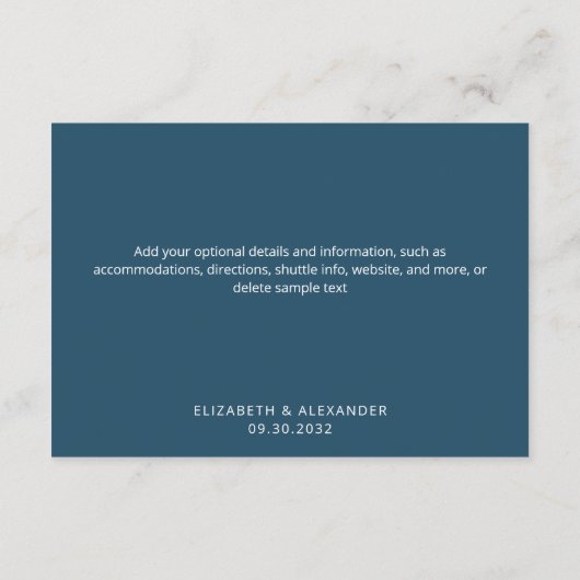 Moderne bruiloft met hedendaagse blauwe waterverf informatiekaartje (Achterkant)