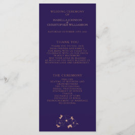 Moderne bruiloft met koperen en blauwe florale ten programmakaart