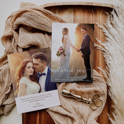 Moderne bruiloft met script bedankt voor je kaart
