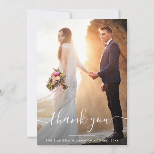 Moderne bruiloft met script bedankt voor je kaart (Voorkant)