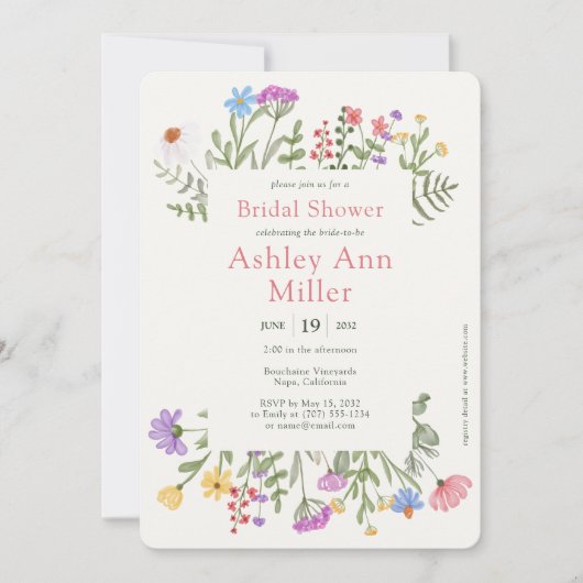 Moderne Bruiloft met Wilde Bloemen en Landelijke E Kaart (Voorkant)