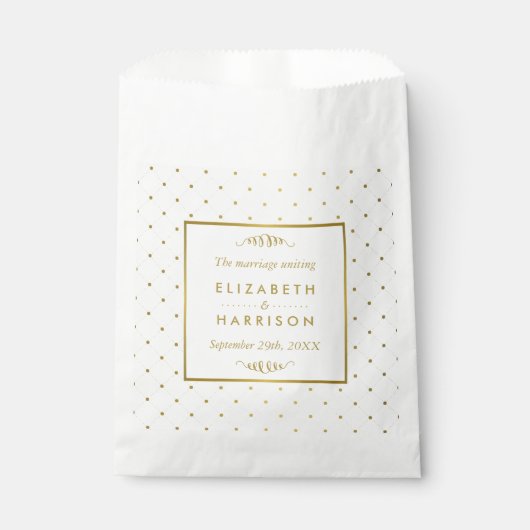 Moderne bruiloft met wit en goudvet bedankzakje (Voorkant)