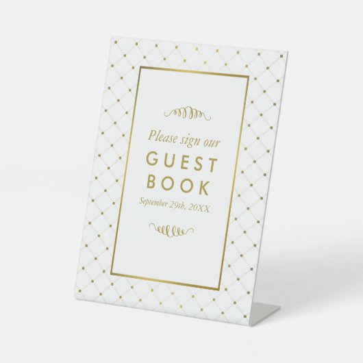 Moderne bruiloft met wit en goudvet reclamebord met voetstuk (Voorkant)