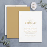 Moderne bruiloft met witte en goudkalligrafie kaart<br><div class="desc">Het rendabele, elegante en moderne, eenvoudige, minimalistische gouden en witte typografische bruiloft kenmerkt 'The Wedding Of' in moderne kalligrafie en Serif-tekst als de belangrijkste ontwerpeigenschap, en is gebaseerd op onze beste vrijgezellenfeest-uitnodiging. De achterkant van de kaart is voorzien van een gouden textuur. De ontwerper van het contact voor de passende...</div>