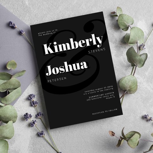 Moderne bruiloft met zwarte en witte gedurfde typo kaart