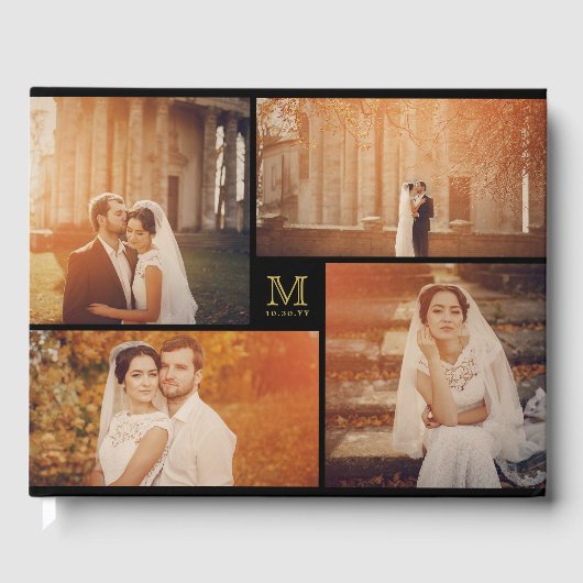 Moderne bruiloft Monogram 4 Foto Collage Guest Boo Gastenboek (Voorkant)