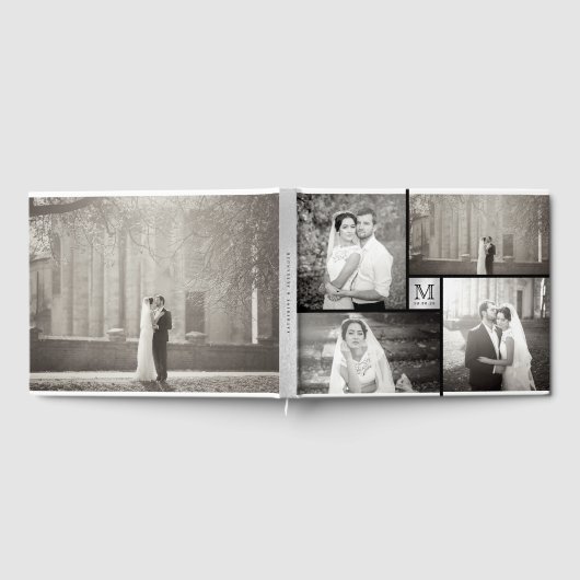 Moderne bruiloft Monogram 4 Foto Collage Guest Boo Gastenboek (Volledig)