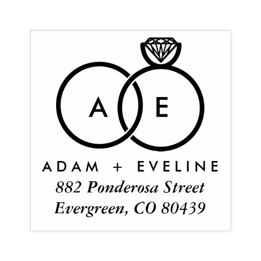 Moderne bruiloft monogram adres Ink Stamp Rubberstempel (Afrduk)