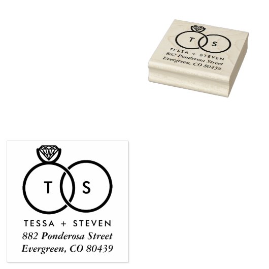 Moderne bruiloft monogram adres Ink Stamp Rubberstempel (Gestempeld)