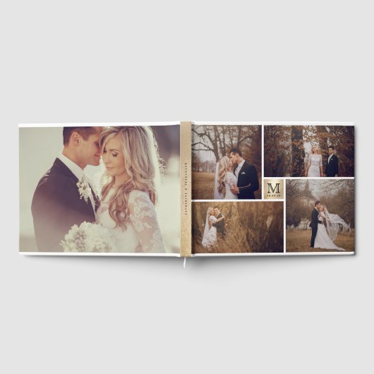 Moderne bruiloft monogram Gold 4 Foto Collage Gastenboek (Volledig)