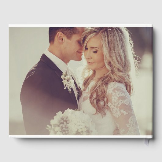 Moderne bruiloft monogram Gold 4 Foto Collage Gastenboek (Achterkant)