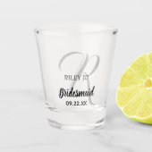 Moderne bruiloft Monogram legant Bridesmaid Shot Glas (Voorkant)
