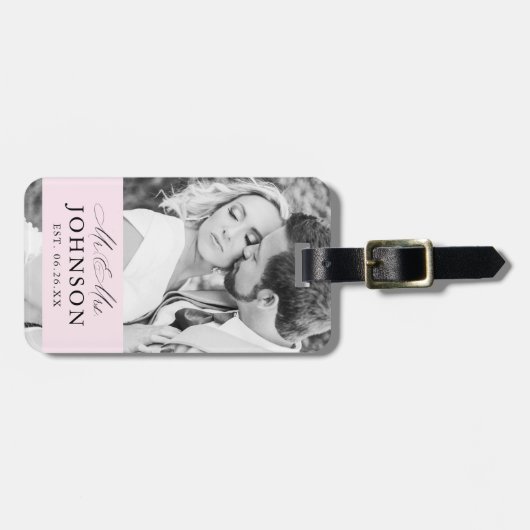 Moderne bruiloft Mr & Mrs Custom Photo Bagagelabel (Voorkant horizontaal)