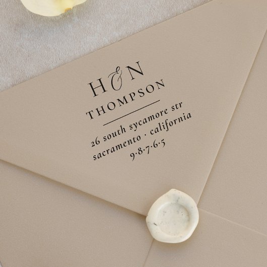 Moderne bruiloft naam en Initialen retouradres Rubberstempel