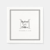 Moderne bruiloft Names & Date Monogram Black Grey Servet (Voorkant)