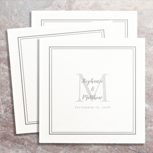 Moderne bruiloft Names & Date Monogram Gray Cockta Servet