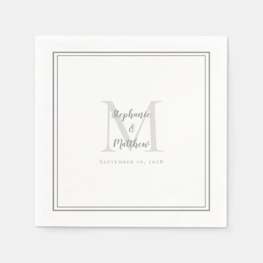Moderne bruiloft Names & Date Monogram Gray Cockta Servet (Voorkant)